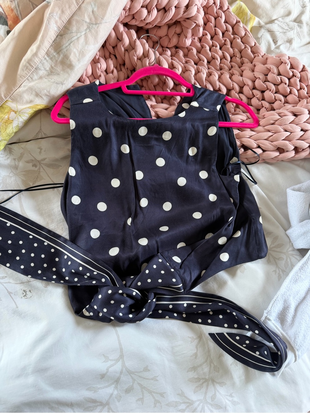 Ted Baker Navy & White Polka Dot Tie-Waist Camisole